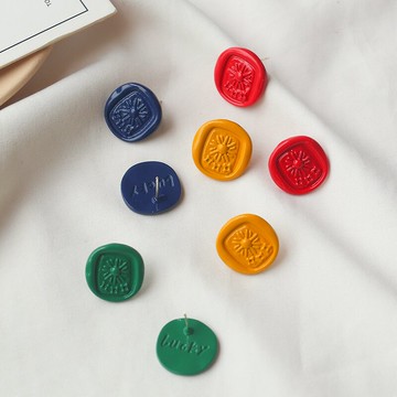 眼觀925銀針徽章印泥耳釘女簡約氣質可愛個性小眾設計耳飾品閨蜜1入