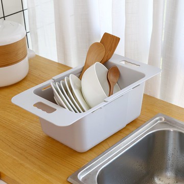 水槽瀝水籃 加深廚房可伸縮水槽瀝水架濾水瀝水籃多功能塑料碗碟架水果洗菜盆【MJ9349】