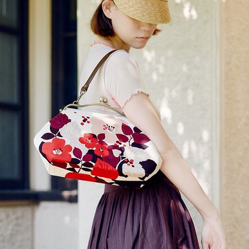 橫長便攜口金包 花萌黃 【 日本製 】手提包 Frame Bag