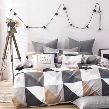 LoveCity 寢城之戀 200織100%純棉床包枕套組  雙人  七巧板 藍色