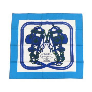 【二手名牌BRAND OFF】HERMES 愛馬仕 藍/白色 Brides de Gala 絲質方巾 90X90