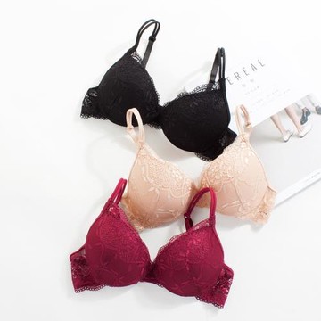 天天特價紅聚攏女士文胸套裝性感蕾絲誘惑純色雙排扣內衣小胸