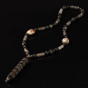 緬甸網格紋巨型線珠.虎紋管珠.壽珠鍊(長10.85公分.84公分)