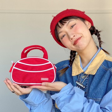 貝果係列 手提包女斜挎包 運動風單肩包 可愛保齡球包包 辣椒紅