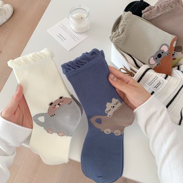 襪子女日系後跟立體卡通動物中筒襪ins潮可愛無骨少女堆堆襪
