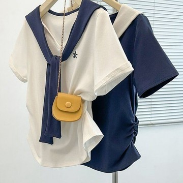 S-4XL 大尺碼上衣 披肩上衣 v領T恤 刺繡 弧形短袖T恤女 夏季新款胖mm寬松顯瘦遮肉休閑上衣