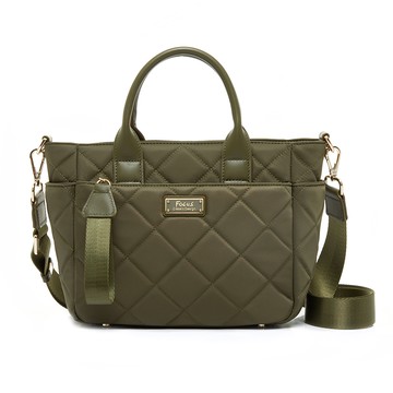 FOCUS菱格輕量防潑水真皮拼接尼龍包/手提/斜背/托特包【共3色-F7220】