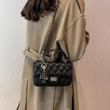 小香風菱格鏈條小方包包女2024春新款潮通勤斜挎包百搭單肩包收納