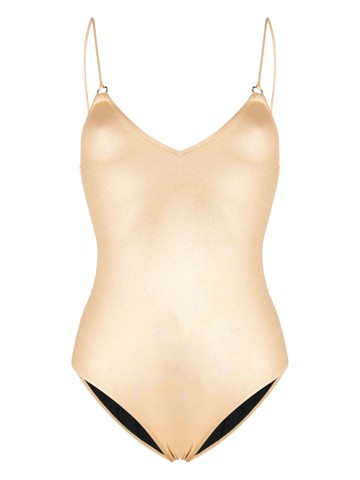 CHANEL Pre-Owned - 2022 CC metallic-effect swimsuit - women - Polyamide/Elastane/Polyester/Elastane - 36 - Gold