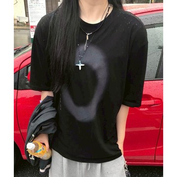 【SEMPLICITA】韓國 LIZI 噴漆 寬鬆 短T 寬版 短袖 短Tee 男女皆可