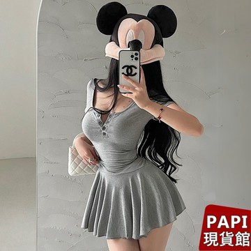 【PAPI】百褶裙套裝 韓系INS性感辣妹連身裙 短洋裝 短袖套裝 裙子套裝 學院風套裝 女裝批發價【9062】