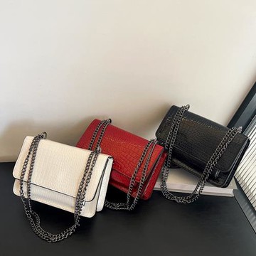 高級鱷魚女包2024新款潮百搭風琴包氣質小方包時尚單肩斜挎鏈條包