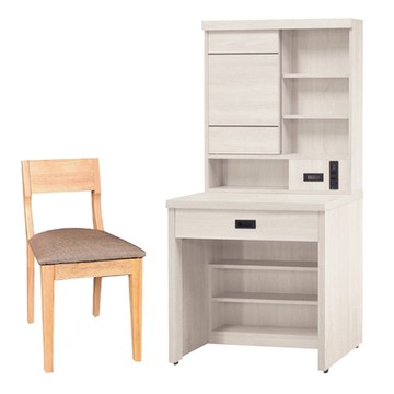 文創集 芬米 木紋2.7尺開合式鏡台/化妝台組合(四色可選＋含化妝椅+便利插座)-81x40.5x160.5cm免組