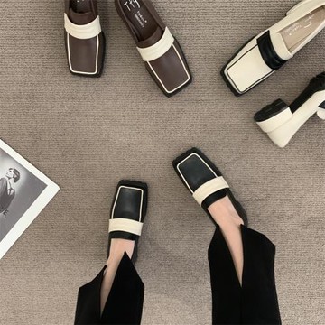 法式復古拼色樂福鞋英倫風小皮鞋2024夏秋新款女鞋小眾高跟鞋單鞋