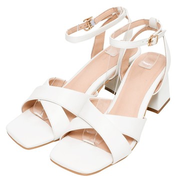 ANNSTAR 彭彭PON聯名-浪漫塞納河畔 交叉寬帶梯形鞋跟涼鞋6cm-珍珠白