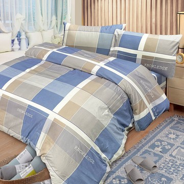 【多利寶寢具】INDIAN_雪紡棉雙人床包被套組-窗櫺格紋