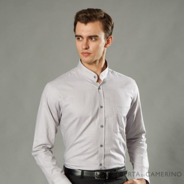 ROBERTA諾貝達 台灣製 進口素材 合身版 優雅品味 純棉點點長袖襯衫 灰白