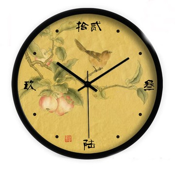 中國水墨花鳥圖藝術時尚客廳靜音掛鐘十天預購+現貨