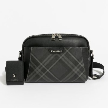 PLAYBOY - 大斜背包  Black Diamond Plaid系列 - 灰色
