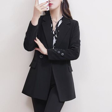 春秋中長款OL職業正裝黑色西裝外套女工裝200斤胖mm顯瘦西服套裝