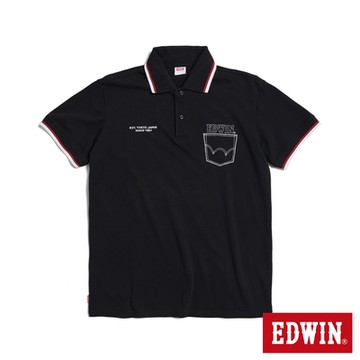 EDWIN 男裝 網眼印花短袖POLO衫-黑色