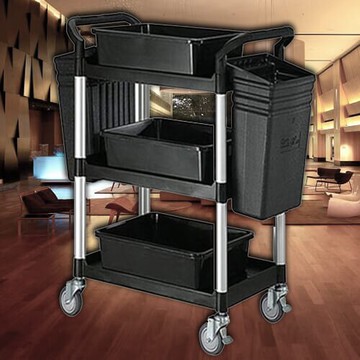 【企隆 圍欄 飯店用品】 飯店 旅館 民宿 餐飲 清潔 掃除 HA808B 黑色標準三層推車(附全配件)