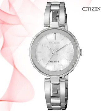 CITIZEN 星辰 LADYS 光動能 白蝶貝淑女腕錶-銀色28mm (EM0631-83D)