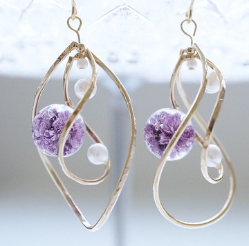 滿天星雙環珍珠耳環 紫