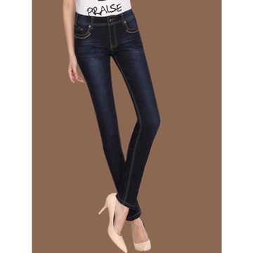 春秋牛仔褲女褲小腳褲顯瘦鉛筆褲深藍色緊身長褲子修身彈力女褲子