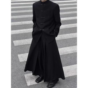 新中式男裝中國風馬面裙男款佛系禪意褲子山本風不規則黑武士裙褲