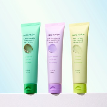 papa recipe Pack & Foam 100ml (Real Centella/Eggplant Clearing/Teatree Control)