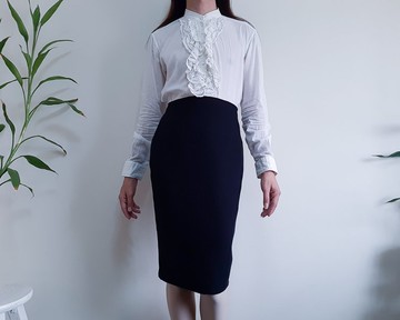 MaxMara 黑色羊毛鉛筆裙義大利製 M 號經典黑色裙子