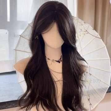 新款♥黑茶色氣質假髮女長髮自然全頭套式仿真人發蓬鬆中分大波浪全頭套