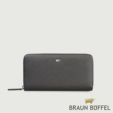 【BRAUN BUFFEL 德國小金牛】台灣總代理 尚恩A 12卡拉鍊長夾(網路限定)-黑色/BF354-602-BK