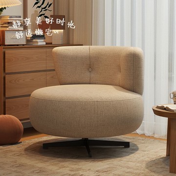 沙發椅單人客廳北歐風棉麻沙發休閒椅可旋轉椅陽臺小戶型臥室單椅