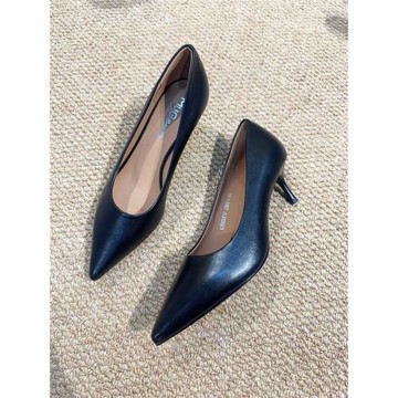 頭層羊皮黑色高跟鞋女職業小跟鞋通勤尖頭細跟單鞋5317