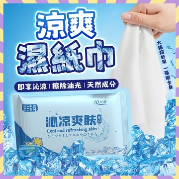 涼爽濕紙巾 涼感 夏天必備 冰涼濕紙巾 體用 10枚入 止汗消臭 超大尺寸 涼爽 身體紙巾