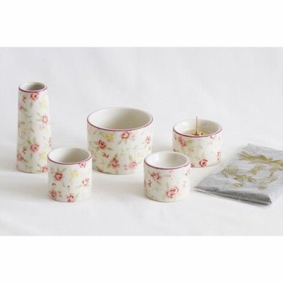 国産 仏具 仏具セット ■ 花柄 5点セット ミニ ピンク ■ モダン 家具調 仏壇 お供え■香炉灰付 お盆 お彼岸 お墓参り 供養