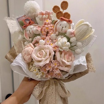 隔日達🎀輕奢手工毛綫鈎織永生花編織diy材料送老師女友閨蜜禮物花束生日毛綫手工編織DIY材料包 鈎針手作禮物 手工毛綫編