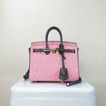 【M2ND】卡希瓦鴕鳥皮迷你柏金包(粉灰-T9407A)