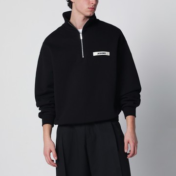 Black zip-neck sweatshirt with Gros Grain logo