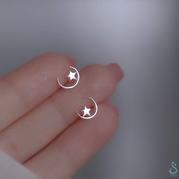 SUMMER 銀飾💫［S925純銀］彎月之星純銀耳環 純銀飾品