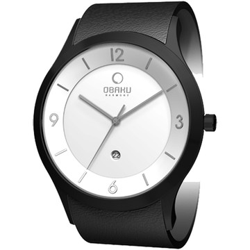 OBAKU 上品紳士極簡時尚腕錶(黑框白)