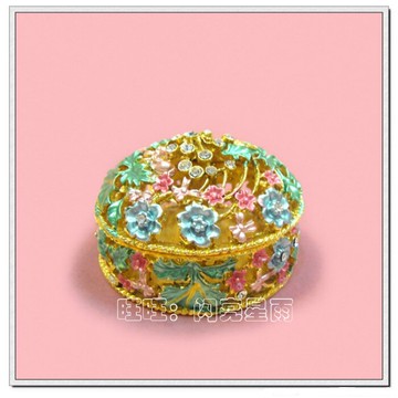 俄羅斯彩錫工藝品擺設 金屬飾品盒擺件 圓形鮮花禮盒 2款顏色