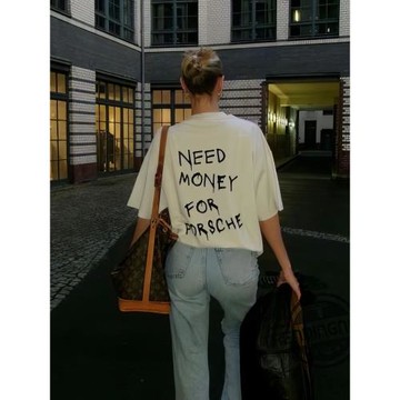 Need Money For短袖搞笑涂鴉歐美街頭復古英文字母男女印花T恤潮