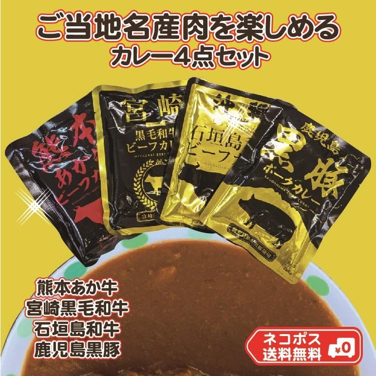 九州 人気 ご当地カレー ４点セット レトルトカレー カレー 宮崎 黒毛和牛 石垣島 和牛 熊本 あか牛 ビーフカレー 鹿児島 黒豚 ポークカレー