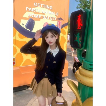 韓系風格氛圍感穿搭jk制服學院風針織小外套套裝甜妹奶乖小個子