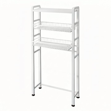 德利生活 洗衣機置物架 三層鐵藝網籃抽屜款 87x27x20cm 白色  1組