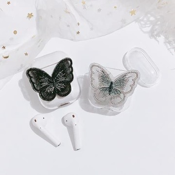 布藝蝴蝶蘋果無線藍牙耳機保護殼PC硬殼透明殼適用airpods2卡通