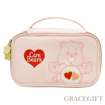 【Grace Gift】CareBears-愛心小熊萬用手提旅行化妝包 粉
